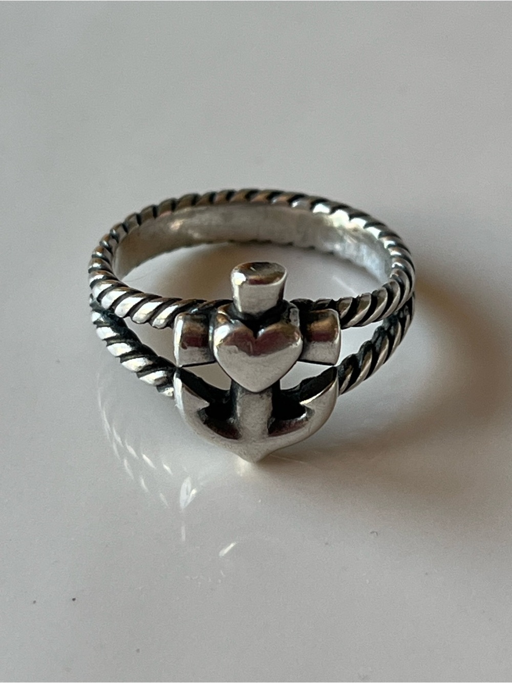 James Avery Retired Faith Hope & Love Twisted Rope Anchor Heart Ring Size 7